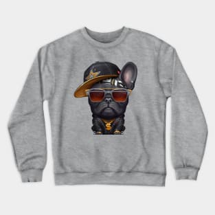 Black French Bulldog Hip-Hop Super Star Crewneck Sweatshirt